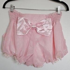 Princess Melody Agejo Hime Gyaru Pink Pumpkin Balloon Hem Shorts With Satin Bow